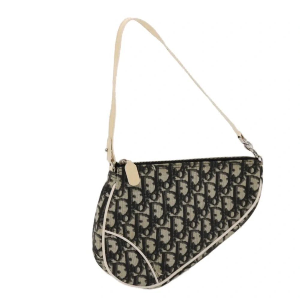CHRISTIAN DIOR TROTTER Canvas Saddle Pouch Black/ White PREOWNED - Picture 1 of 16